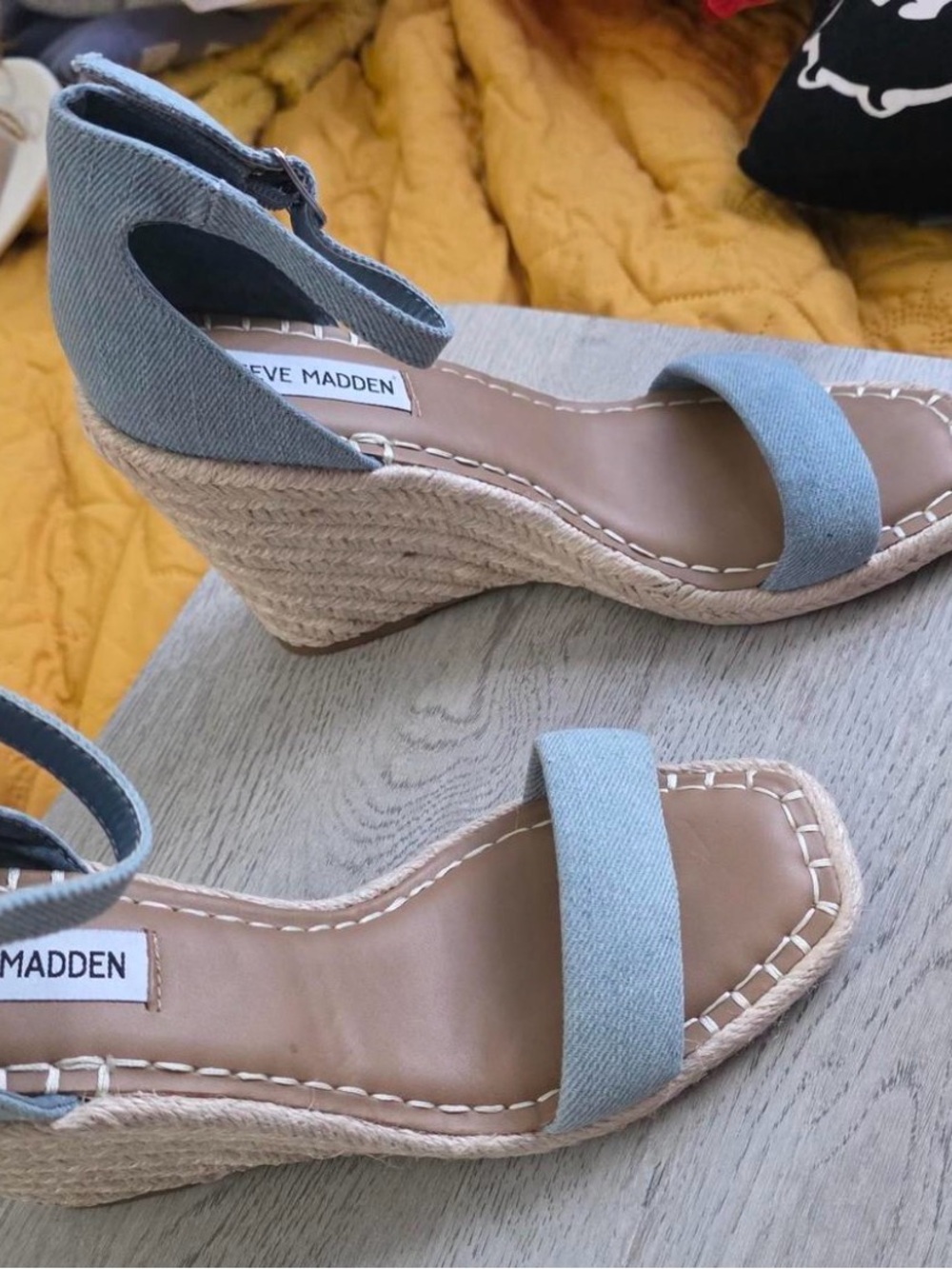Steve Madden Light Blue Denim Espadrille Wedge Sandals